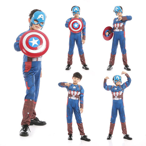 children christmas boys halloween costumes girls cosplay carnival captain america costume for kids fancy shield Muscle new year